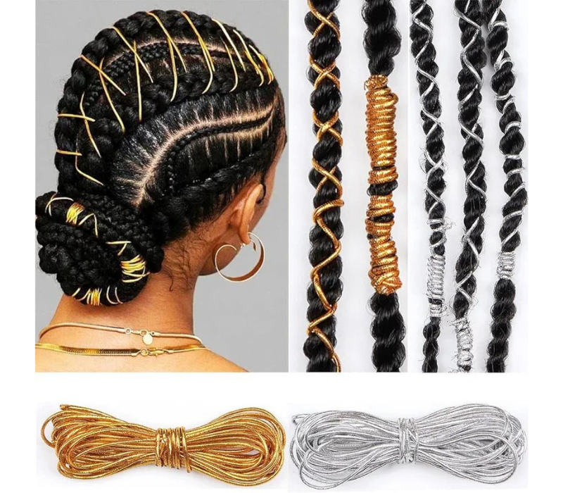 2 Pieces 5M Dreadlock Braids Hair Accessories Silver Gold Braiding Hair Deco